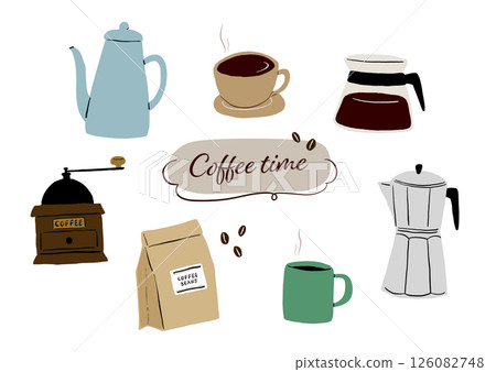 手繪咖啡用品插圖集 126082748