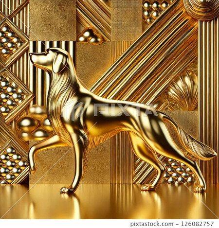 Golden dog metallic art on a geometric background 126082757