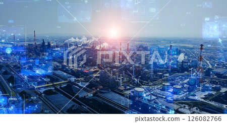Industrial area and digital technology concept Horizontal visual for banners and advertising Industrial area and digital technology concept Horizontal visual for banners and advertising 126082766