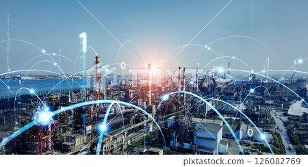 Industrial area and digital network concept Horizontal visual for banners and advertising 126082769