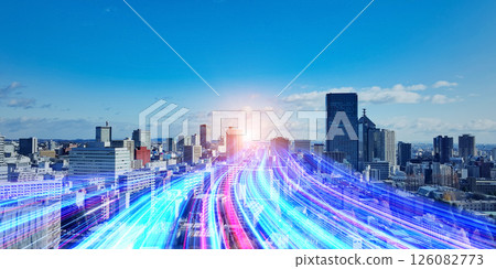 貫穿城市的未來之路橫幅和廣告的水平視覺 126082773