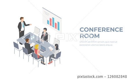 Meeting Room isometric conference Office Worker Brainstorm and present concept illustration isolated vector Meeting Room isometric conference Office Worker Brainstorm and present concept illustration isolated vector 126082848