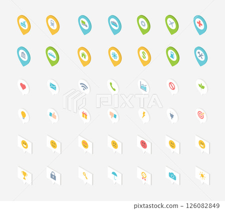 Set of Isometric icons for different apps. Contains such icons as like, star, location, message and more. Bubbles vector for business and social media. Set of Isometric icons for different apps. Contains such icons as like, star, location, message and more. Bubbles vector for business and social media. 126082849