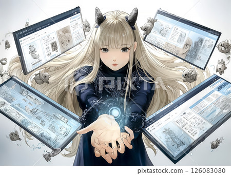 Techno fairy: A fairy living in a virtual space. Illustration material of a virtual reality fairy. 126083080