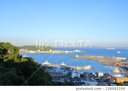 View of Tokyo Bay from the Barbecue Garden in Kurihama Flower World, Yokosuka, Kanagawa Prefecture 126083104
