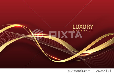Abstract gold black ribbon curve overlap on red design modern luxury background vector 126083171