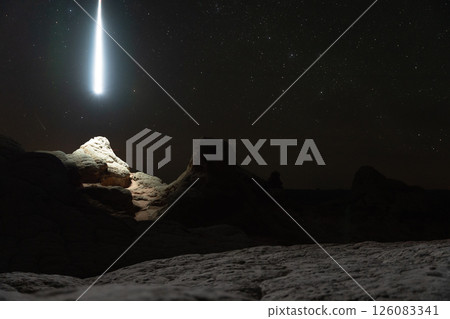 Drone used for light painting in White Pocket National Monument.  Located in Northern Arizona.  An aerial and abstract light painting. 126083341