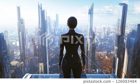 A businessman looking out the window 126083484