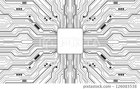 Abstract black circuit board technology connected lines electronics elements computer motherboard chip processor semiconductor digital on white background vector 126083538