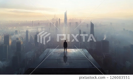 A businessman overlooking the office town 126083551