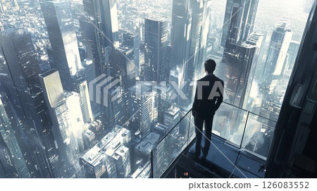 A businessman overlooking the office town 126083552