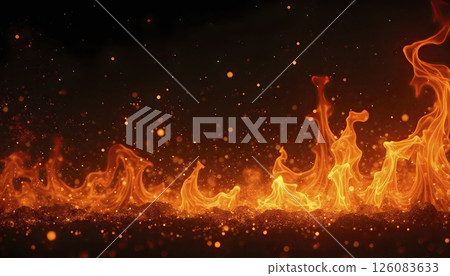 Realistic Fire Flames Background on Black Surface 126083633