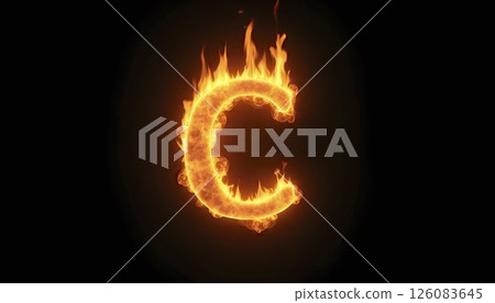 Burning Letter C on Black Background Burning Letter C on Black Background 126083645