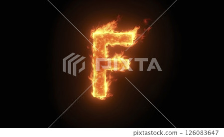 Burning Letter F on Black Background 126083647