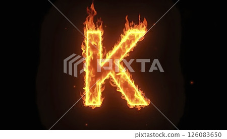 Burning Letter K on Black Background Burning Letter K on Black Background 126083650