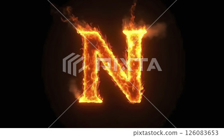 Burning Letter N on Black Background Burning Letter N on Black Background 126083653
