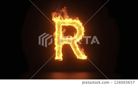 Burning Letter R on Black Background Burning Letter R on Black Background 126083657