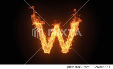 Burning Letter W on Black Background 126083661