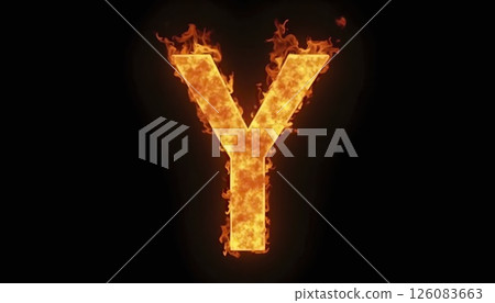 Burning Letter Y on Black Background Burning Letter Y on Black Background 126083663