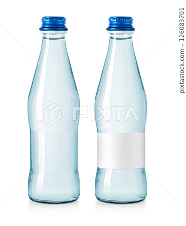 Small water bottles showing front view with blank label and without label 126083701