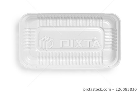 Empty white plastic food tray isolated on white background Empty white plastic food tray isolated on white background 126083830