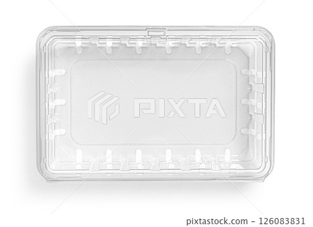 Empty clear plastic food container isolated on white background Empty clear plastic food container isolated on white background 126083831