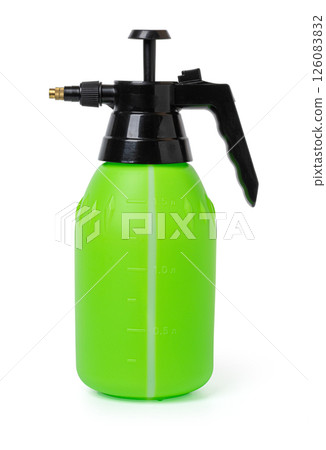 Green plastic spray bottle isolated on white background 126083832