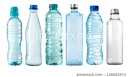 Different plastic water bottles showing variety of sizes and shapes Different plastic water bottles showing variety of sizes and shapes 126083913