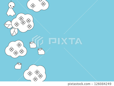 Simple frame of hydrangea, Teru Teru Bouzu and frog 126084249