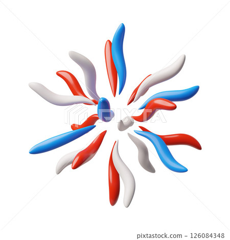 Sparkler, firework explosion 3D vector, American Independence day festive symbol, red, blue and white colors wavy lines 126084348