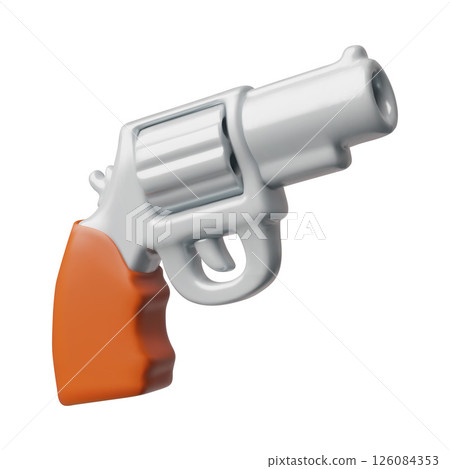 Revolver, handgun 3D cartoon plastic style vector icon, volume firearm old weapon, criminal game asset, Colt revolver Revolver, handgun 3D cartoon plastic style vector icon, volume firearm old weapon, criminal game asset, Colt revolver 126084353