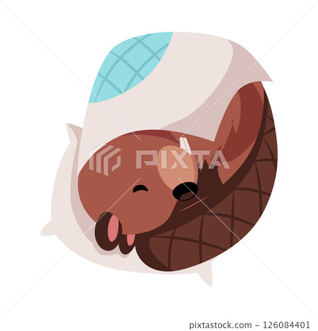 Vector illustration of cute beaver sleeping on a pillow under a blanket. Vector illustration of cute beaver sleeping on a pillow under a blanket. 126084401