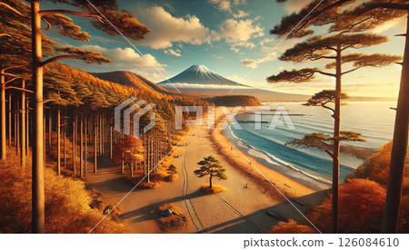 秋天的三保松原和富士山 126084610