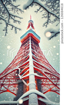 雪中的東京鐵塔 126084618