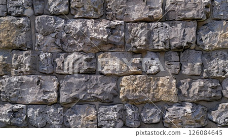 Ancient Stone Fortress. Sandblasted and Textured Architectural Beauty 126084645