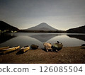 Lake, Mt. Fuji and boat 126085504