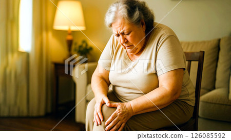 Elderly woman reflecting and contemplating in cozy living room environment Elderly woman reflecting and contemplating in cozy living room environment 126085592
