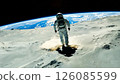 Astronaut walking on lunar surface with earth in view cosmic adventure exploration 126085599