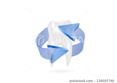 Arrows around a white tooth. Dental care, protection and whitening. 126085746