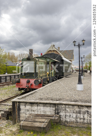 Old train waiting at the station in Marrum, Friesland, Netherlands 126085932