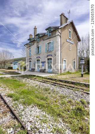 Bligny sur Ouche train station building with blue shutters in Bourgogne Franche Comte, France 126085970