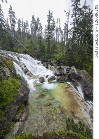 Long waterfall of Cold Stream (Dlhy vodopad Studeneho potoka) in High Tatras mountains, Slovakia 126086209