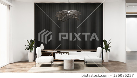 white room and black panels wall background and decor living room 3D illustration rendering white room and black panels wall background and decor living room 3D illustration rendering 126086237