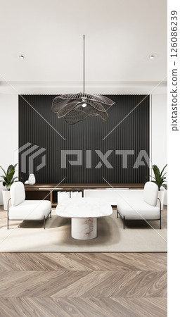 white room and black panels wall background and decor living room 3D illustration rendering 126086239