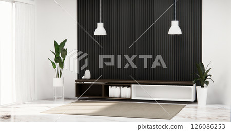white room and black panels wall background and decor living room 3D illustration rendering 126086253