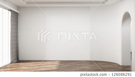 living room empty interior modern style floor wooden on white empty wall.3D rendering 126086291