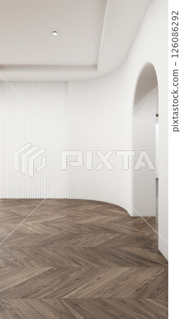living room empty interior modern style floor wooden on white empty wall.3D rendering 126086292