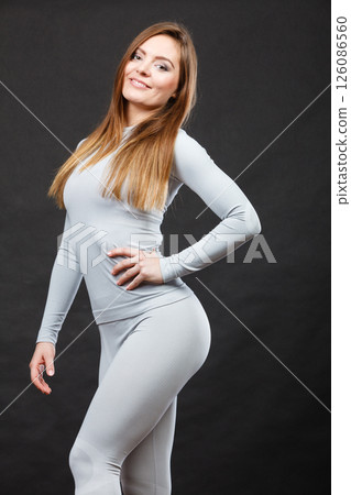 Woman wearing thermoactive underwear. 126086560