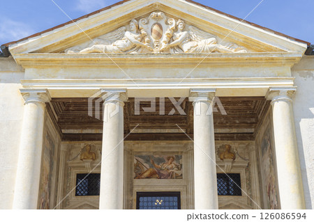 Palladian architecture showcasing statues and frescoes in Vedelago, Italy Palladian architecture showcasing statues and frescoes in Vedelago, Italy 126086594