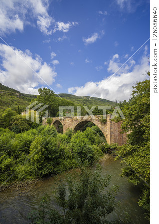 Ancient Stone Bridge Spanning Lush River in Alet les Bains Ancient Stone Bridge Spanning Lush River in Alet les Bains 126086640